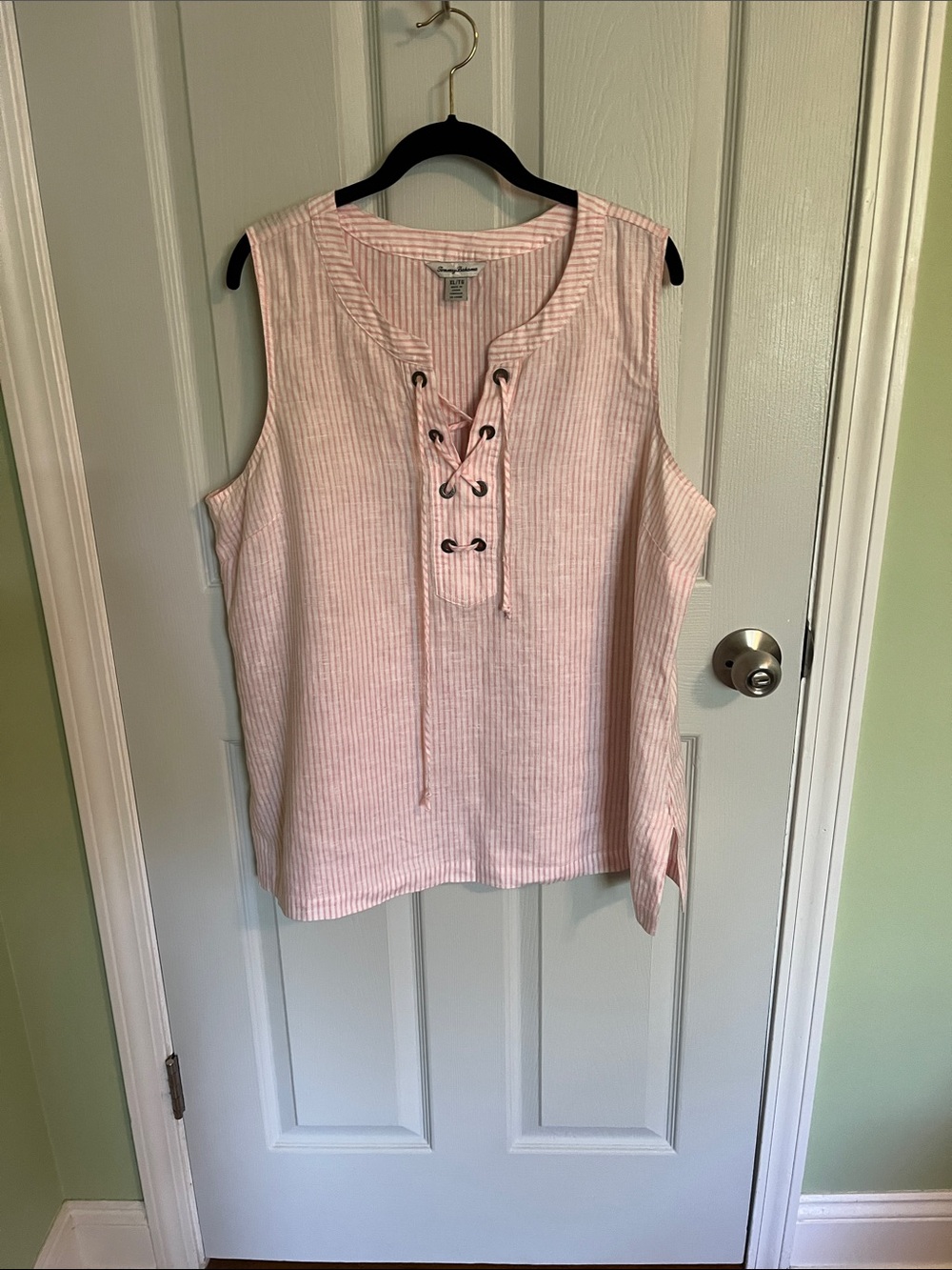Tommy Bahama Pale Pink Striped Lace-Up Sleeveless Tank